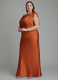 Azazie Yuanna Bridesmaid Dresses Cinnamon Mermaid One Shoulder Stretch Satin Dress image13
