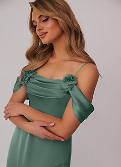 Barbie ♥ Azazie Bridesmaid Dresses Rosette Cowl Stretch Satin A-Line Dress image5