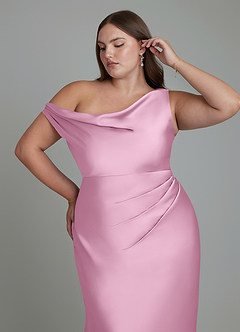 Azazie Emerson Bridesmaid Dresses Candy Pink Mermaid Off the Shoulder Stretch Satin Dress image12