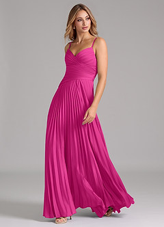 Azazie Vini Bridesmaid Dresses Fuchsia A-Line Pleated Stretch Satin Dress image5