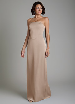 Azazie Fallyn Bridesmaid Dresses Taupe Sheath Corset Stretch Satin Dress image6