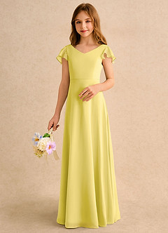 Azazie Nari Girls Formal Flower Girl Dresses Canary A-Line with Sleeves Chiffon Dress image4
