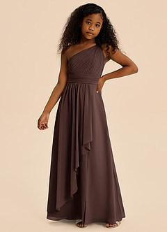 Azazie Skye Junior Ganache A-Line Pleated Chiffon Dress image1