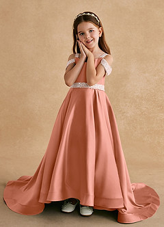 Azazie Jodi Robe Demoiselle D'honneur Fillette Robe Trapèze en Mat Satiné Mai Tai image5