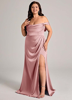 Azazie Johana Bridesmaid Dresses Dusty Rose Mermaid Off the Shoulder Stretch Satin Convertible Dress image10