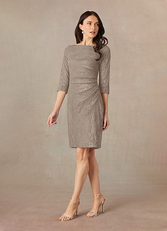Azazie Lola 신부의 어머니 드레스 쉬스 레이스 무릎 길이 드레스 image2