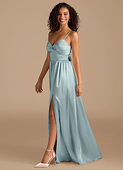 Azazie Zeya Bridesmaid Dresses Mist A-Line Pleated Metallic Satin Dress image5