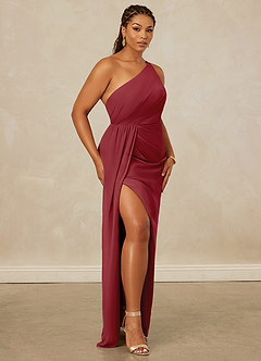 Christian Siriano Bridal for Azazie 1003 Bridesmaid Dresses Pomegranate Sheath One Shoulder Chiffon Dress image12