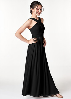 Azazie Jiya Junior Black A-Line Pleated Mesh Dress image3