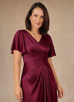 Azazie Emmeline Klänningar till brudens mor Klänning A-Line i Stretch Satin Plisserad Bourgogne image5