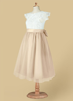Azazie Vetty Flower Girl Dresses Ivory Champagne A-Line Lace Tulle Dress image14