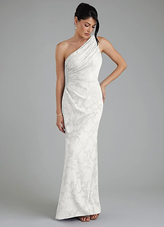 Azazie Akilah Bridesmaid Dresses White Mermaid One Shoulder Floral Burnout Dress image4