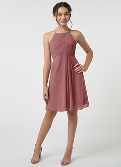 Azazie Ginny Junior Desert Rose A-Line Pleated Chiffon Dress image1