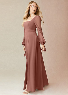 Azazie Leonia Bridesmaid Dresses Cedar Rose A-Line Long Sleeve Chiffon Dress image4