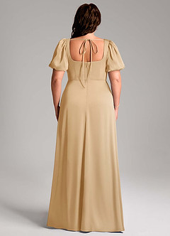 Azazie Fyona Bridesmaid Dresses Gold A-Line Pleated Stretch Satin Dress image9