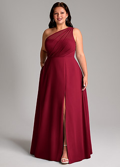 Azazie Phaedra Bridesmaid Dresses Burgundy A-Line One Shoulder Chiffon Dress image10