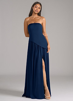 Azazie Adeline Bridesmaid Dresses Dark Navy A-Line Strapless Stretch Satin Convertible Dress image3
