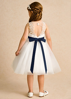 Azazie Lettie Flower Girl Dresses Ivory Dark Navy Ball-Gown Lace Dress image2