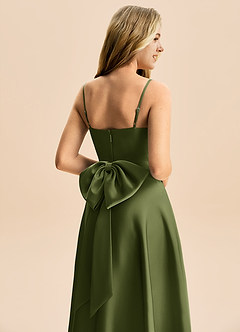 Azazie Rumi Junior Linia A Pofałdowany Satyna elastyczna Długość podłogi Młodsza druhna Sukienka image6