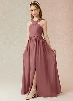 Azazie Jiya Junior A-Linie Plissee Chiffon Kleid Wüstenrose image1