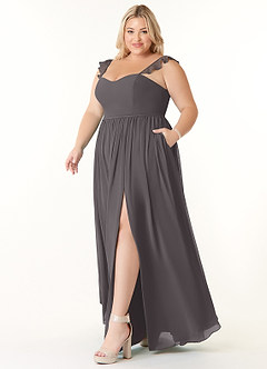 Azazie Metz Abiti da Damigella Abito A-Line in Chiffon Increspato con Scollo a Cuore Grigio Acciaio image9