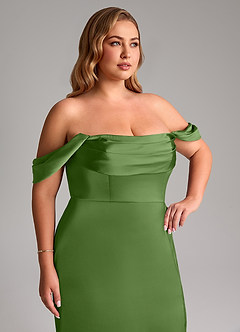 Azazie Saige Vestidos de damas de honor Vestido de Albahaca de Satén Elástico de Corte Recto con Vestidos sin tirantes image14