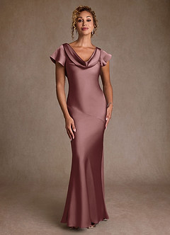 Azazie Shelby Final Sale Vintage Mauve Mermaid Pleated Stretch Satin Dress image4