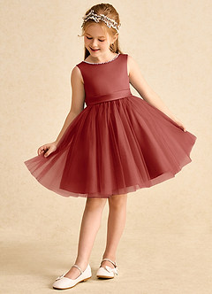 Azazie Jani Flower Girl Dresses Terracotta A-Line Bow Tulle Dress image5