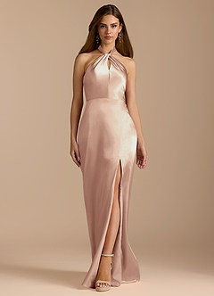 Azazie Tracie Bridesmaid Dresses English Rose A-Line Pleated Metallic Satin Dress image6