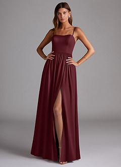 Azazie Calianna Bridesmaid Dresses Cabernet A-Line Off the Shoulder Stretch Satin Convertible Dress image1