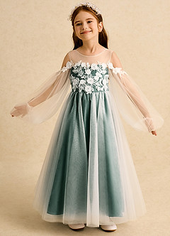 Azazie Zimi vestidos de niña de las flores Vestido de Esmeralda de Tul de Princesa con Escote de Corazón image4