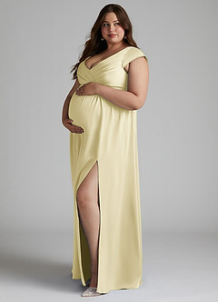 Azazie Allessia Maternity Bridesmaid Dresses A-Line Pleated Stretch Satin Floor-Length Dress image8