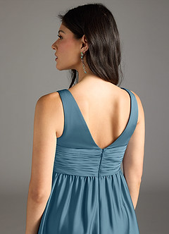 Azazie Yetta Maternity Bridesmaid Dresses A-Line Pleated Stretch Satin Floor-Length Dress image5