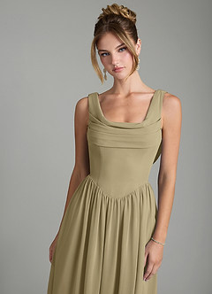 Azazie Novi Robes de demoiselle d'honneur Robe Trapèze en Mousseline de soie Plissée Vert Mousse image6