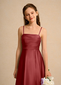 Azazie Pebbles Girls Formal Flower Girl Dresses Rust A-Line Pleated Matte Satin Dress image3