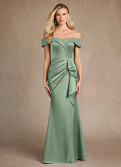 Azazie Laredo Mother of the Bride Dresses Matcha Mermaid Off the Shoulder Stretch Satin Dress image1