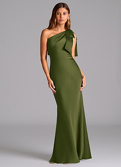 Azazie Yuanna Bridesmaid Dresses Bright Olive Mermaid One Shoulder Stretch Satin Dress image1