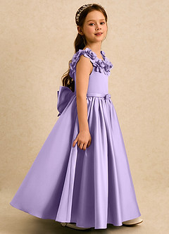 Azazie Eden Flower Girl Dresses Lilac Ball-Gown Pleated Matte Satin Dress image3