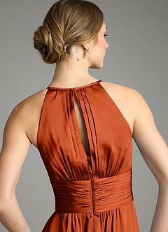 Azazie Bonnie Bridesmaid Dresses Paprika A-Line Pleated Stretch Satin Dress image6