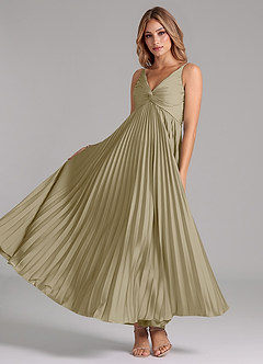 Azazie Raychelle Robes de demoiselle d'honneur Robe Trapèze en Satin extensible Plissée Vert Mousse image2