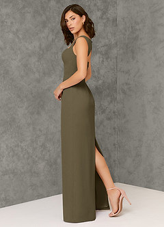 Azazie Flori Bridesmaid Dresses Willow Green Sheath Square Neckline Chiffon Dress image5