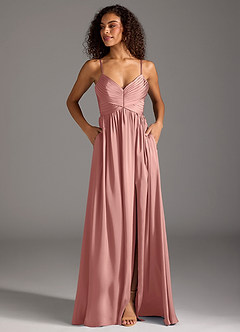 Azazie Alia Brautjungfernkleider A-Linie Plissee Stretch-Satin Kleid Rosettenrosa image7
