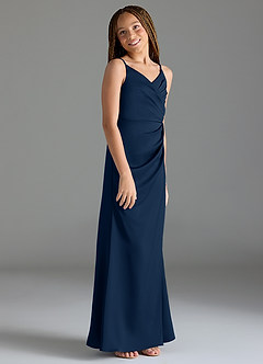 Azazie Maci Junior Dark Navy Mermaid Pleated Stretch Satin Dress image4