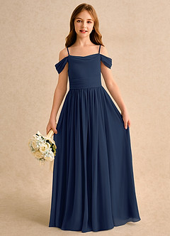Azazie Shia Girls Formal Flower Girl Dresses Dark Navy A-Line Off the Shoulder Chiffon Dress image2