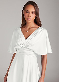 Azazie Pamela Brudtärnklänningar Klä av A-Linje i Stretch Satin Plisserad Vit image5