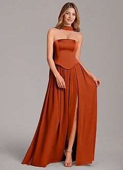 Azazie Cadence Bridesmaid Dresses Paprika A-Line Corset Stretch Satin Convertible Dress image3