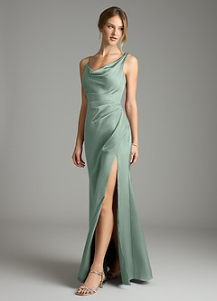 Azazie Samara Bridesmaid Dresses Agave Mermaid Pleated Stretch Satin Dress image3