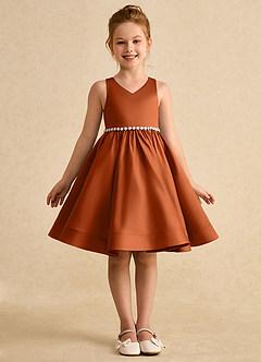 Azazie Julietta Flower Girl Dresses Burnt Orange Ball-Gown Convertible Tulle Dress image9