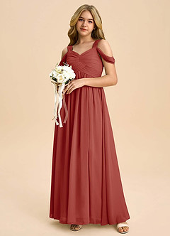 Azazie Lianne Junior Terracotta A-Line Off the Shoulder Chiffon Dress image1