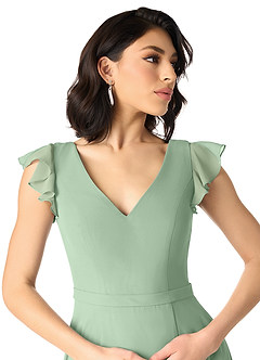 Azazie Claudine Final Sale Matcha A-Line Flutter Sleeve Chiffon Dress image4